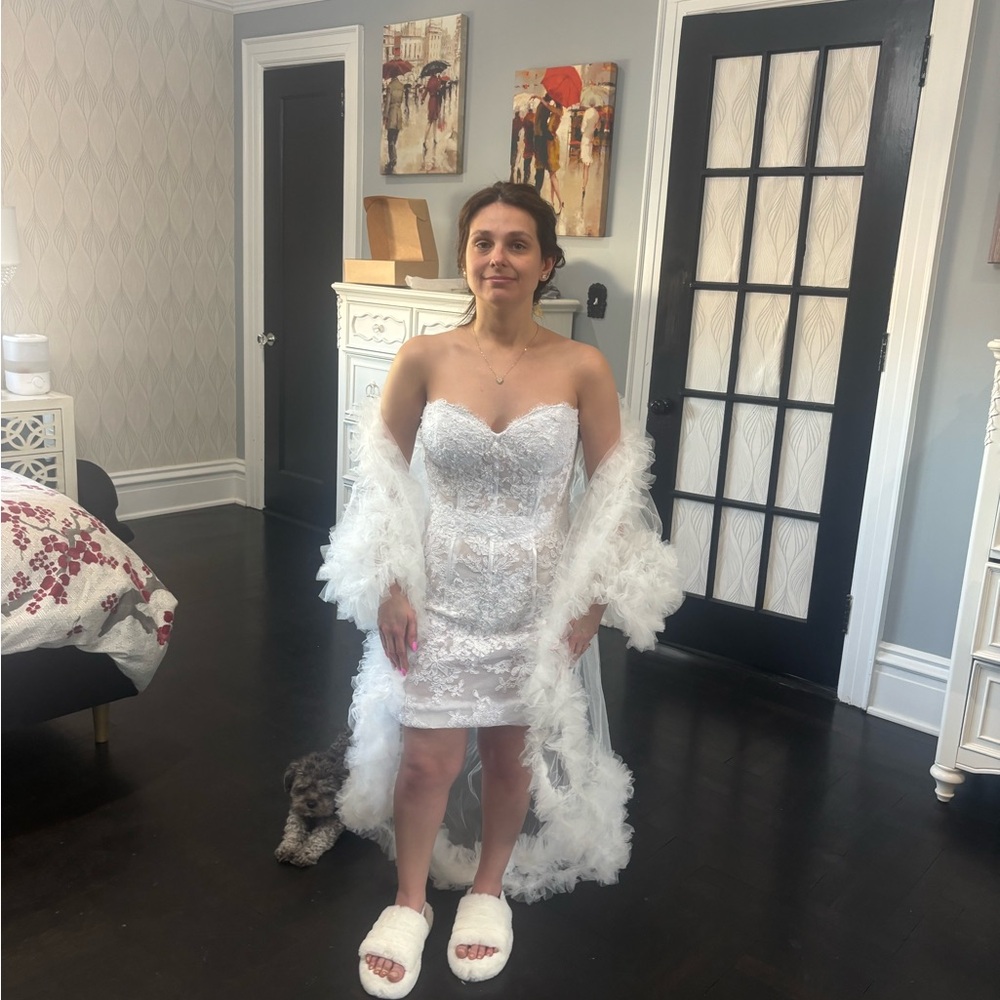 White Lace Strapless Mini Dress